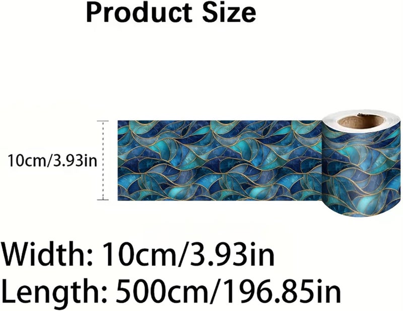 IOHEFY Blue Geometric Mosaic Wallpaper Border 196x4 Inch Peel and Stick Wall Border Removable Vinyl Wall Trim Modern Pattern for Kitchen Bathroom Laundry Room Home Decor - Image 4